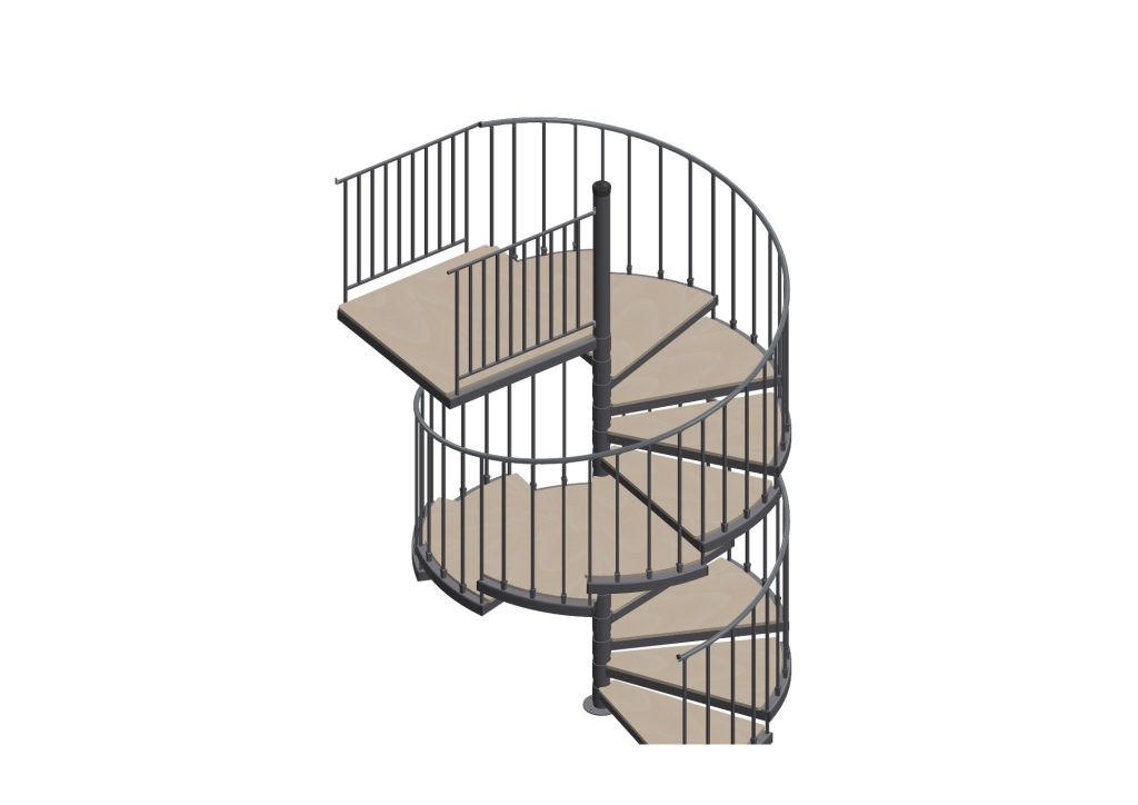 Detailed view of modular center pole sections for a spiral staircase