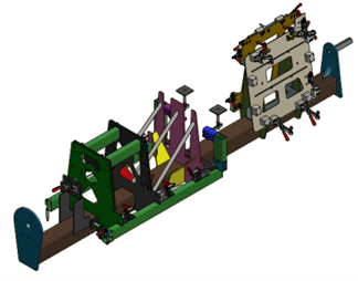 Detail view of a robotic welding fixture for baler door assembly